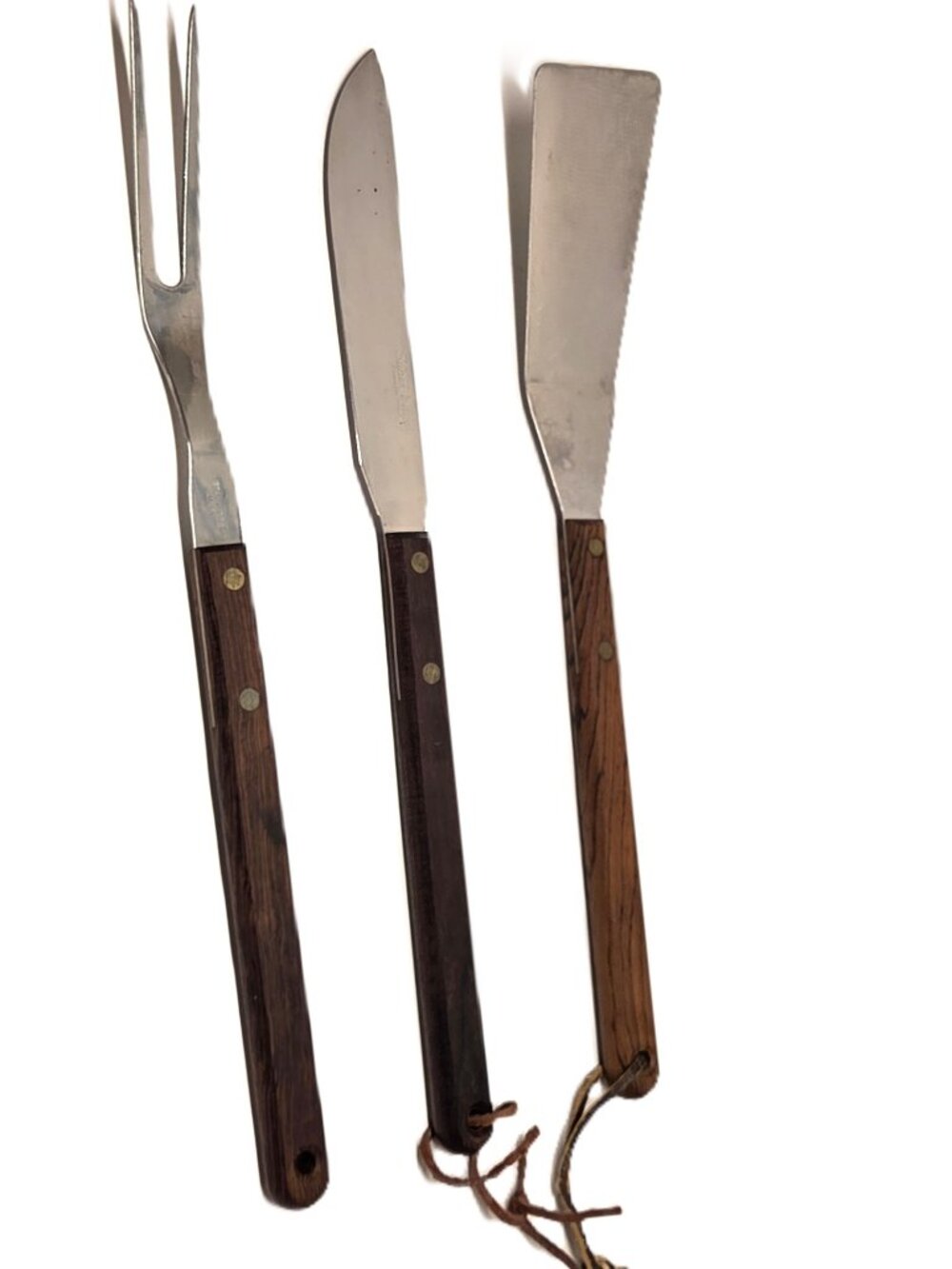 Utica Super Edge USA BBQ Grilling Set Knife Fork Flipper Spatula Wood Handles
